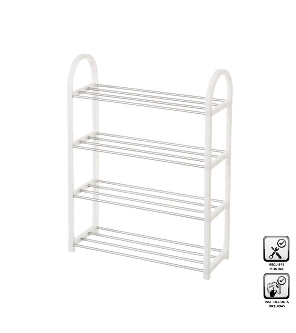 Dcasa Zapatero Blanco de Plástico con 4 Baldas de 65x19x50 cm