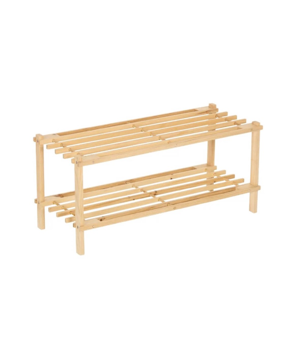 Dcasa Zapatero de madera de abeto natural claro con 2 estantes de 64x26x29 cm