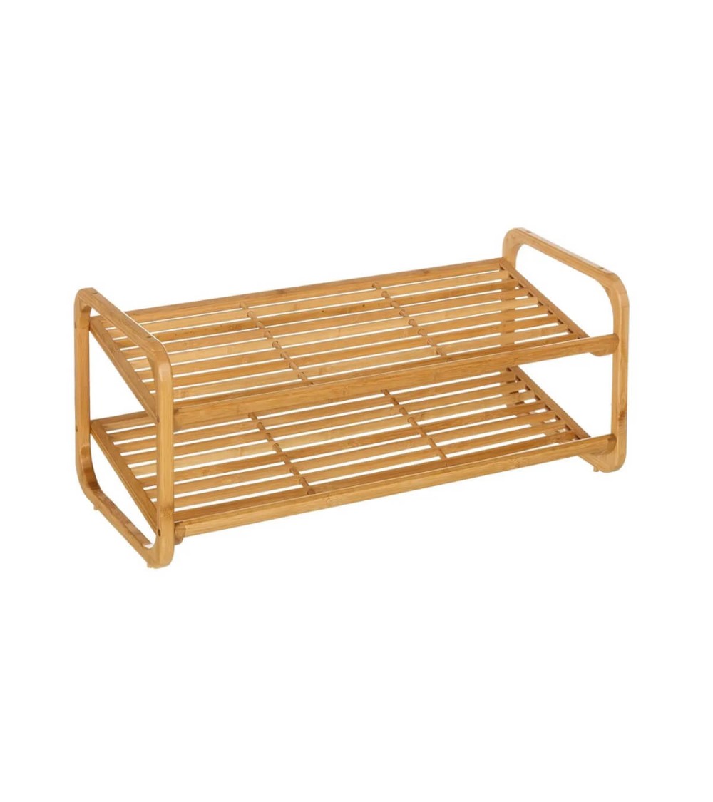 Dcasa Zapatero de madera de bambú natural con 2 estantes de 76x33x33 cm