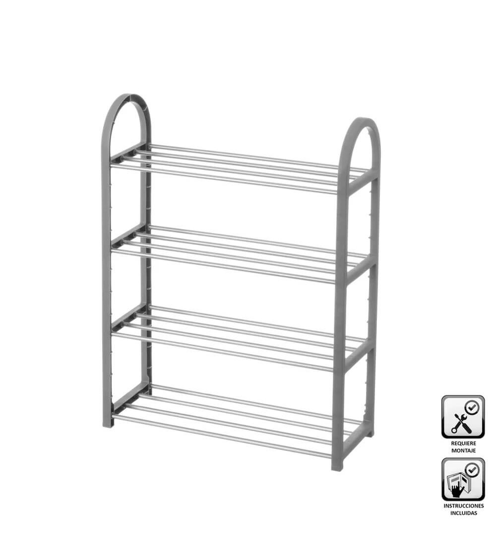 Dcasa Zapatero gris de plástico con 4 baldas de 65x19x50 cm