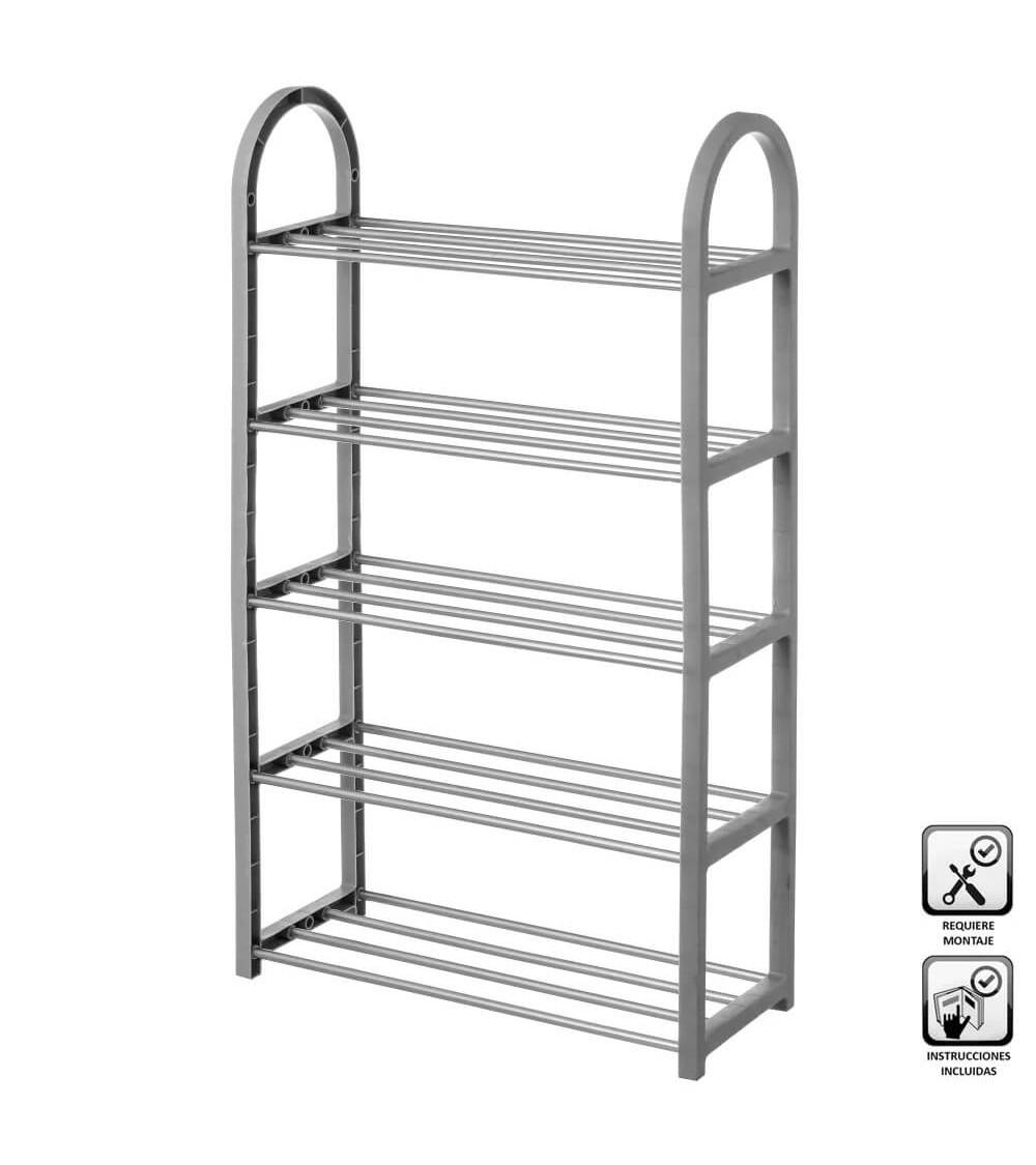 Dcasa Zapatero gris de plástico y metal con 5 baldas de 82x19x50 cm