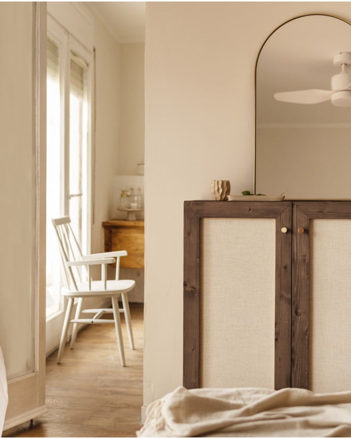 Deco Wood Aparador Elaborado Con Madera De Abeto Y Tejido De Lino Tono Nogal De 100x80