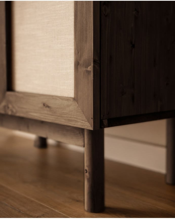 Deco Wood Aparador Elaborado Con Madera De Abeto Y Tejido De Lino Tono Nogal De 100x80