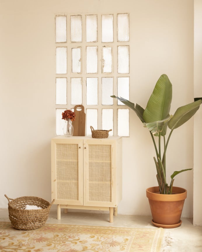Deco Wood Aparador Elaborado Con Madera De Abeto Y Tejido De Médula De Ratán De 100x81