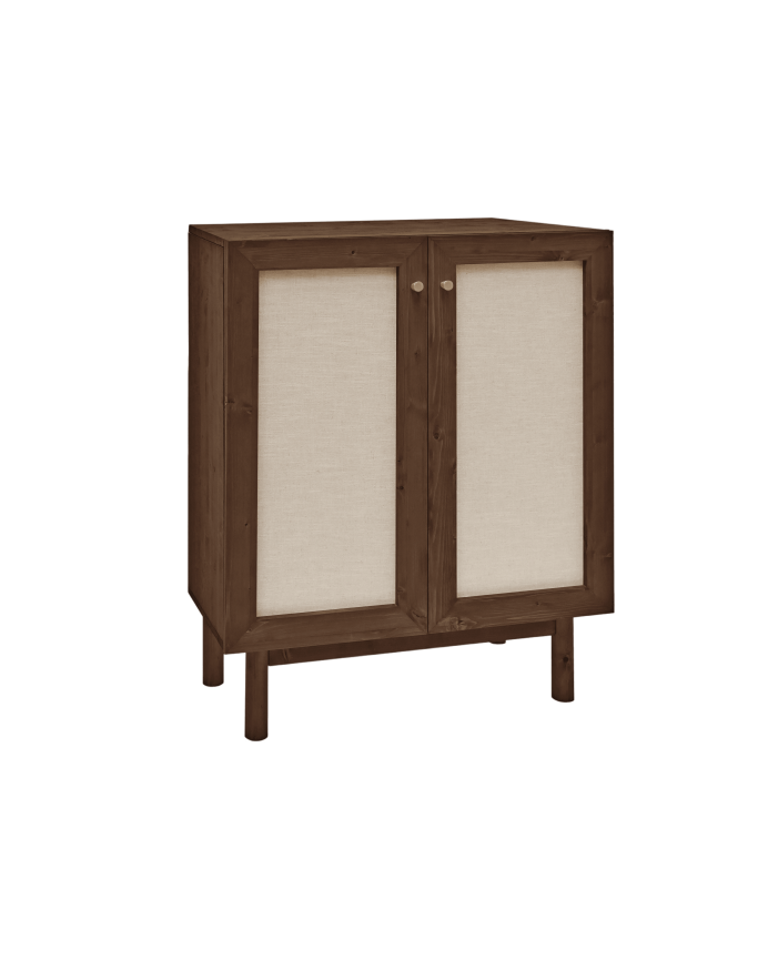 Deco wood Aparador elaborado con madera de abeto y tejido de lino tono nogal de 100x80