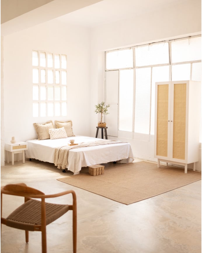 Deco Wood Armario De Madera Maciza Y Medula De Ratán En Tono Blanco De 180x80cm