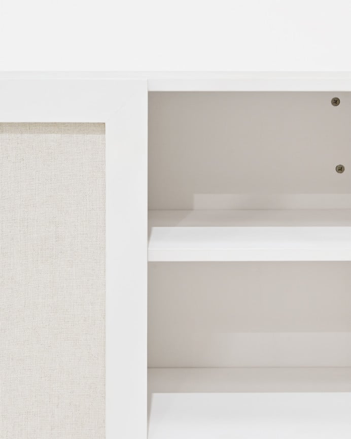 Deco Wood Armario De Madera Maciza Y Tejido De Lino En Tono Blanco De 180x80cm