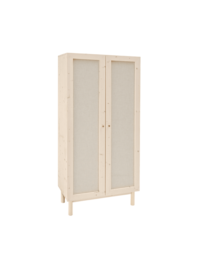 Deco wood Armario de madera maciza y tejido de lino en tono natural de 180x80cm