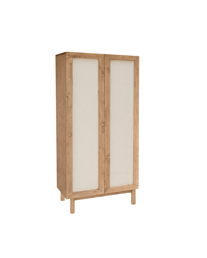 Deco wood Armario de madera maciza y tejido de lino en tono roble oscuro de 180x80cm