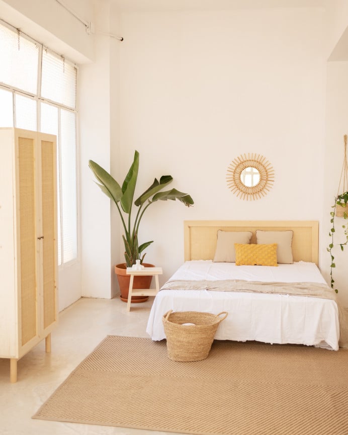 Deco Wood Armario Elaborado Con Madera De Abeto Y Tejido De Médula De Ratán De 180x80cm