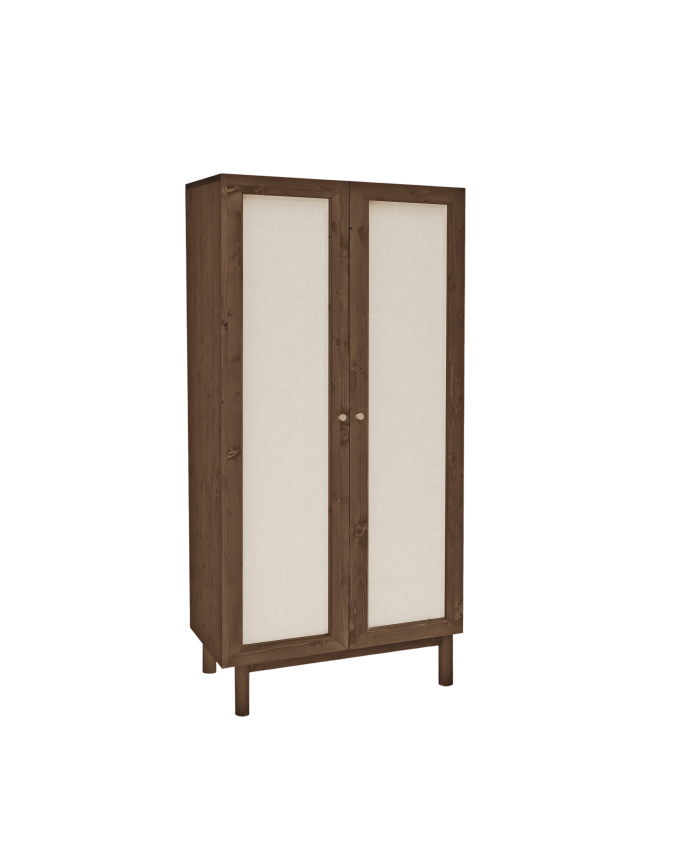 Deco wood Armario elaborado con madera de abeto y tejido de lino tono nogal de 180x80cm