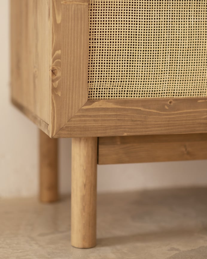 Deco Wood Armario Elaborado Con Madera Natural De Abeto Y Tejido De Médula De Ratán De 180x80x40cm