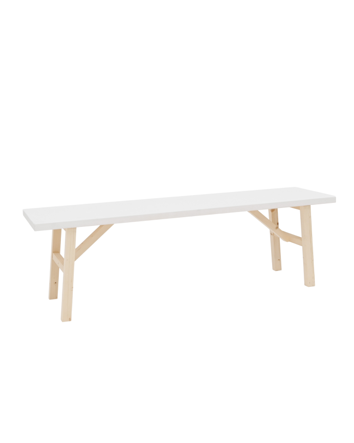 Deco wood Banco de madera maciza en tono blanco de 115cm