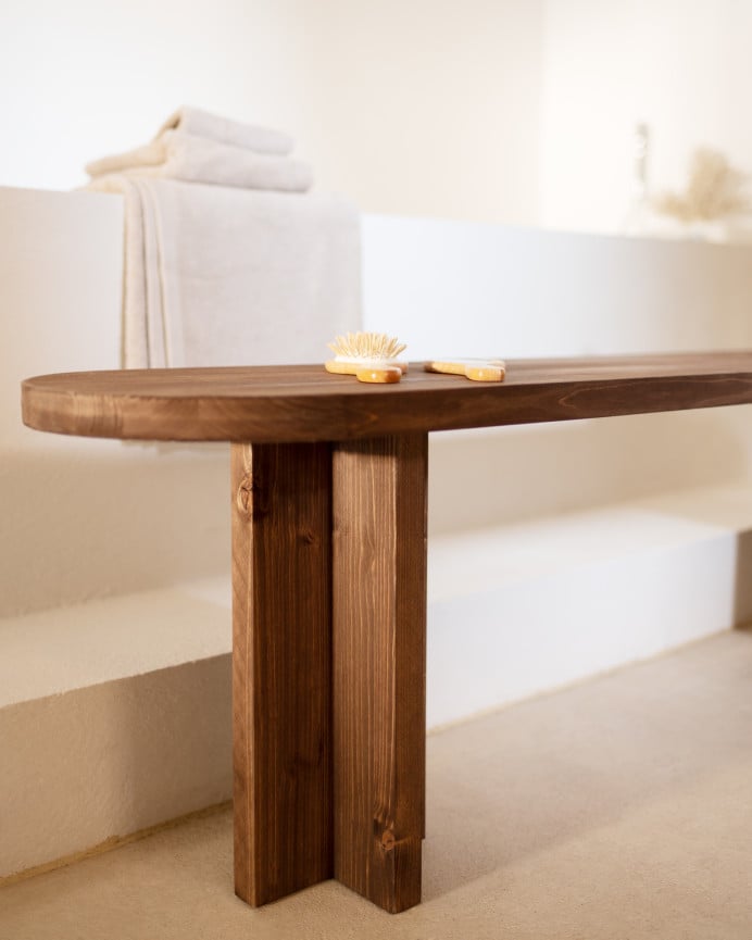 Deco Wood Banco De Madera Maciza En Tono Nogal De 120cm