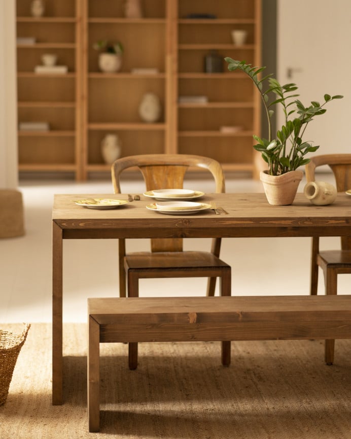 Deco Wood Banco De Madera Maciza En Tono Roble Oscuro De 145cm