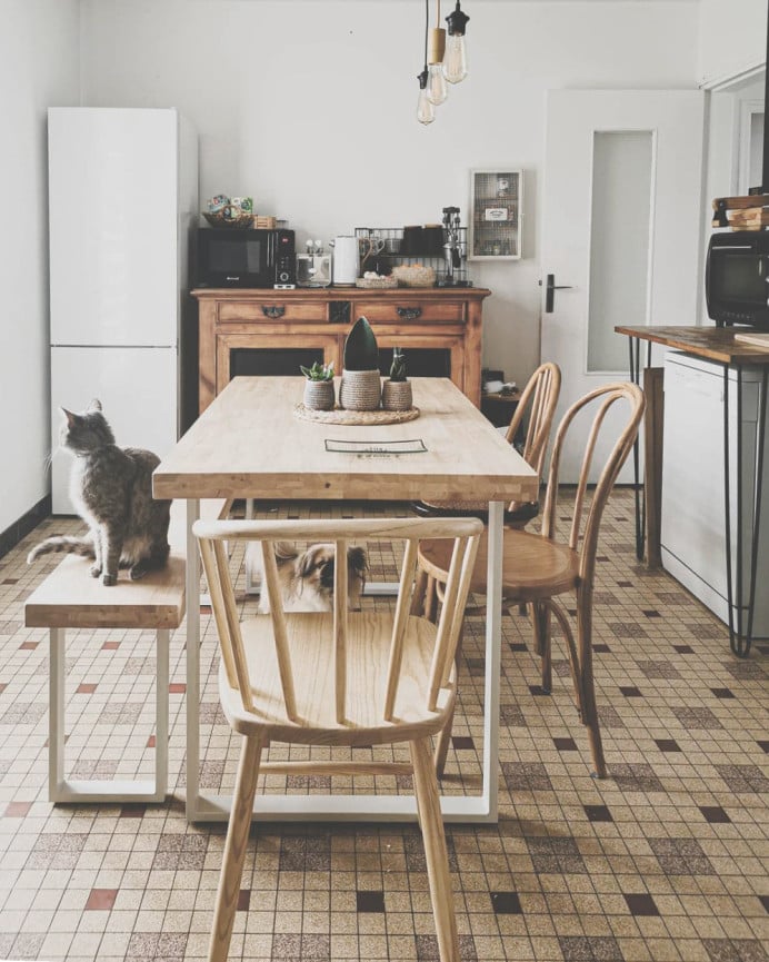 Deco Wood Banco De Madera Maciza Tono Natural Con Patas De Hierro Blancas De 47x120cm