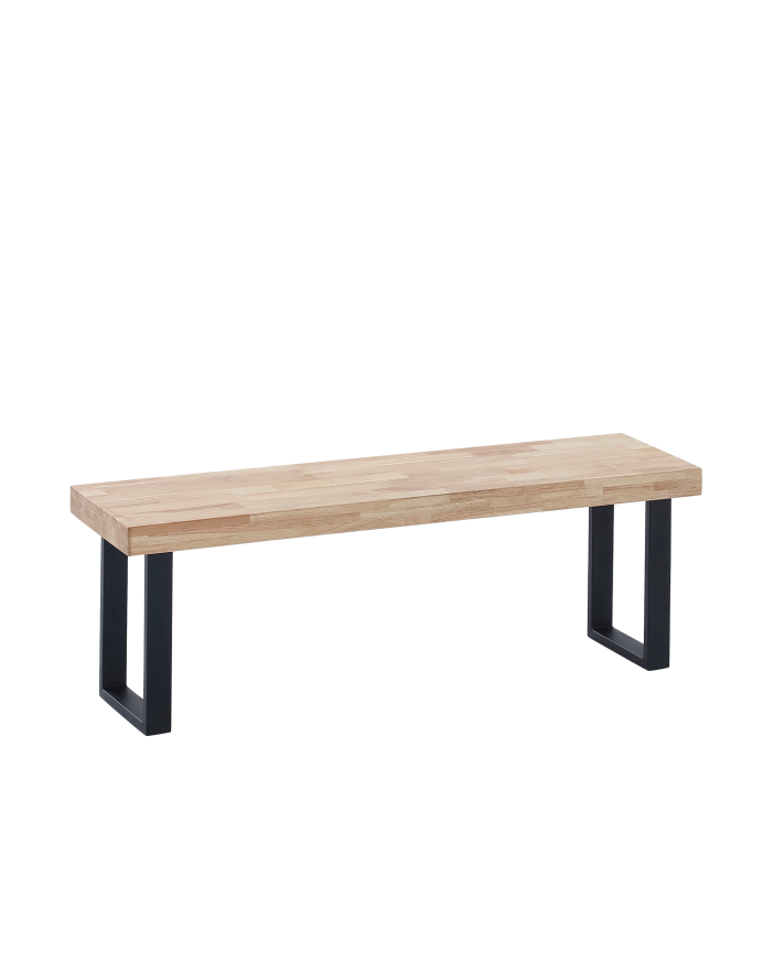 Deco wood Banco de madera maciza tono natural con patas de hierro negras de 47x120cm