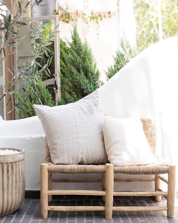 Deco Wood Banco Trenzado De Palmito Y Estructura De Madera Maciza De 110x85cm