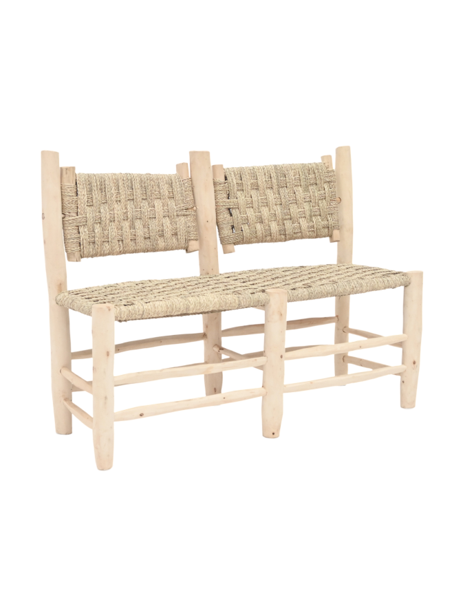 Deco wood Banco trenzado de palmito y estructura de madera maciza de 110x85cm