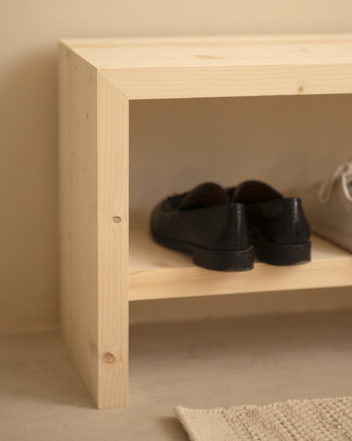Deco Wood Banco Zapatero De Madera Maciza En Tono Natural De 145x45cm