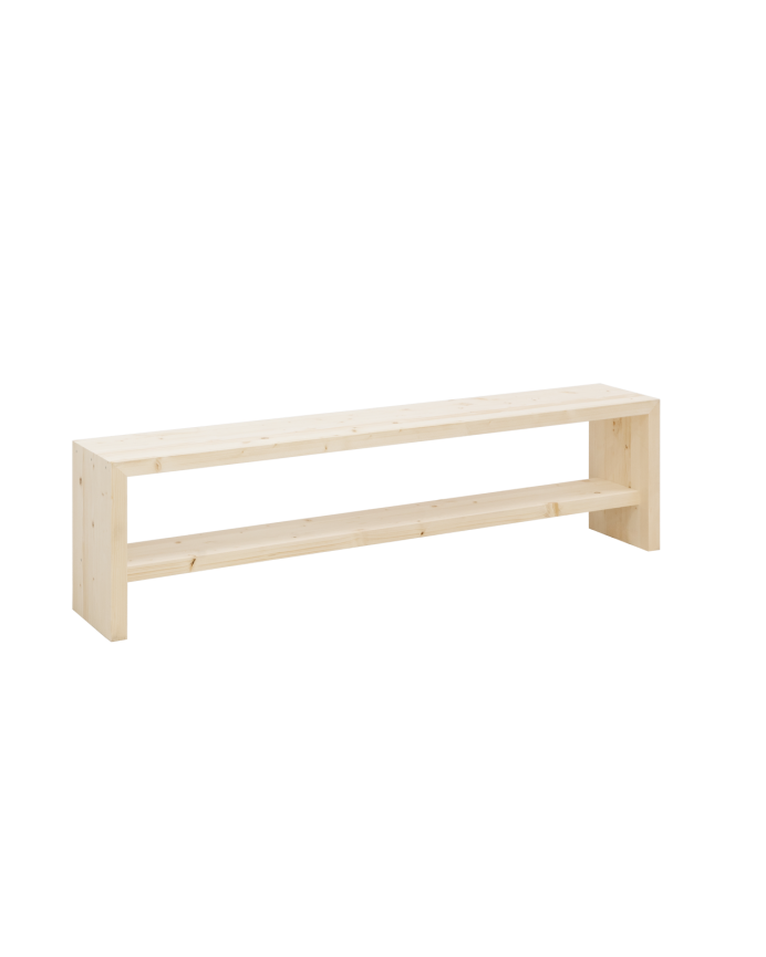Deco wood Banco zapatero de madera maciza en tono natural de 145x45cm