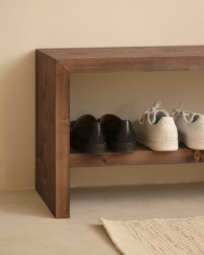 Deco Wood Banco Zapatero De Madera Maciza En Tono Nogal De 145x45cm