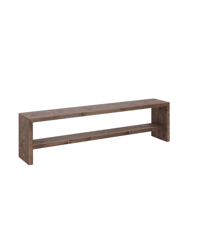Deco wood Banco zapatero de madera maciza en tono nogal de 145x45cm
