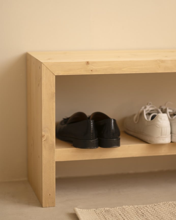Deco Wood Banco Zapatero De Madera Maciza En Tono Roble Medio De 145x45cm