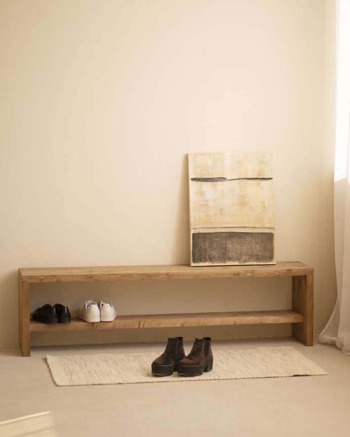 Deco Wood Banco Zapatero De Madera Maciza En Tono Roble Oscuro De 145x45cm
