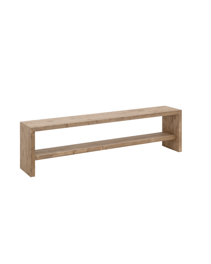Deco wood Banco zapatero de madera maciza en tono roble oscuro de 145x45cm