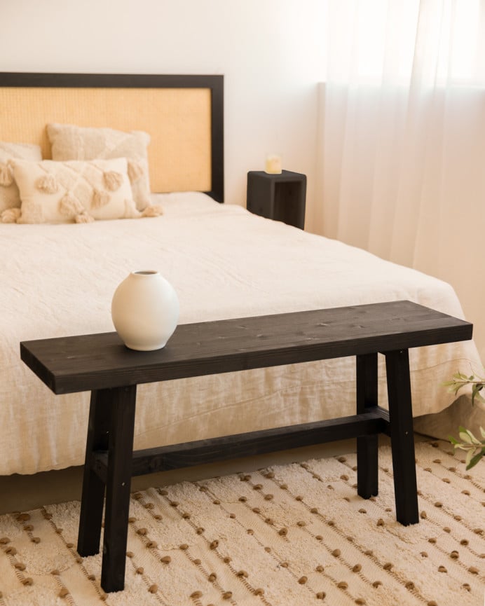 Deco Wood Banqueta De Madera Maciza En Tono Negro De 100x50cm