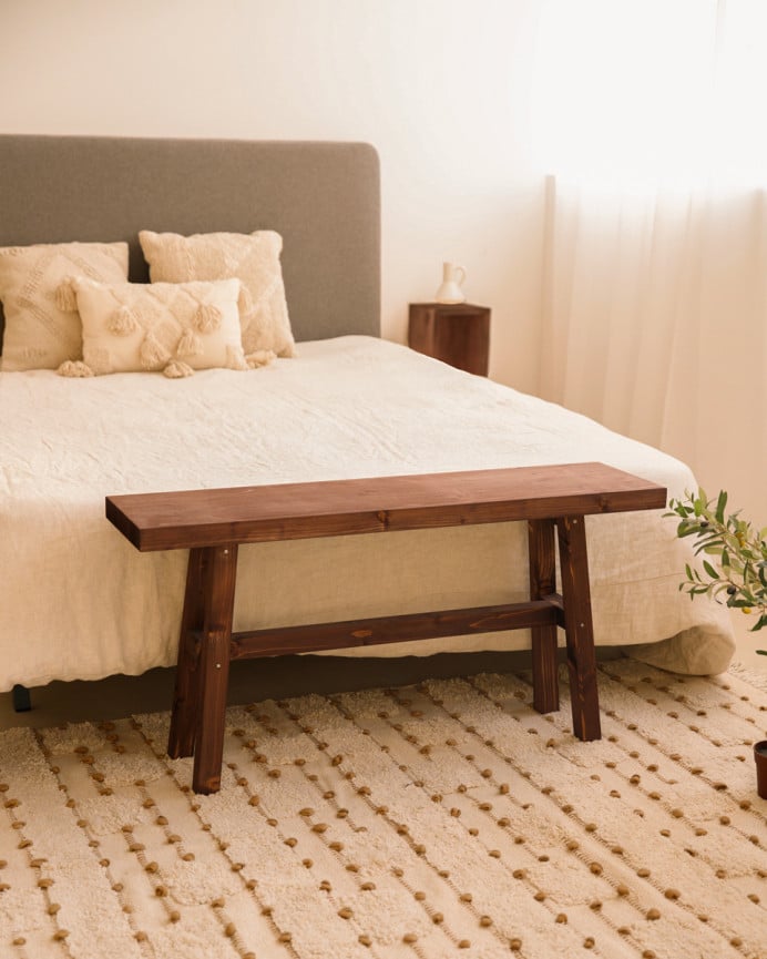 Deco Wood Banqueta De Madera Maciza En Tono Nogal De 100x50cm