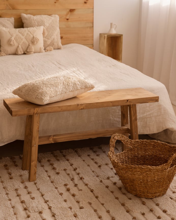 Deco Wood Banqueta De Madera Maciza En Tono Roble Oscuro De 100x50cm