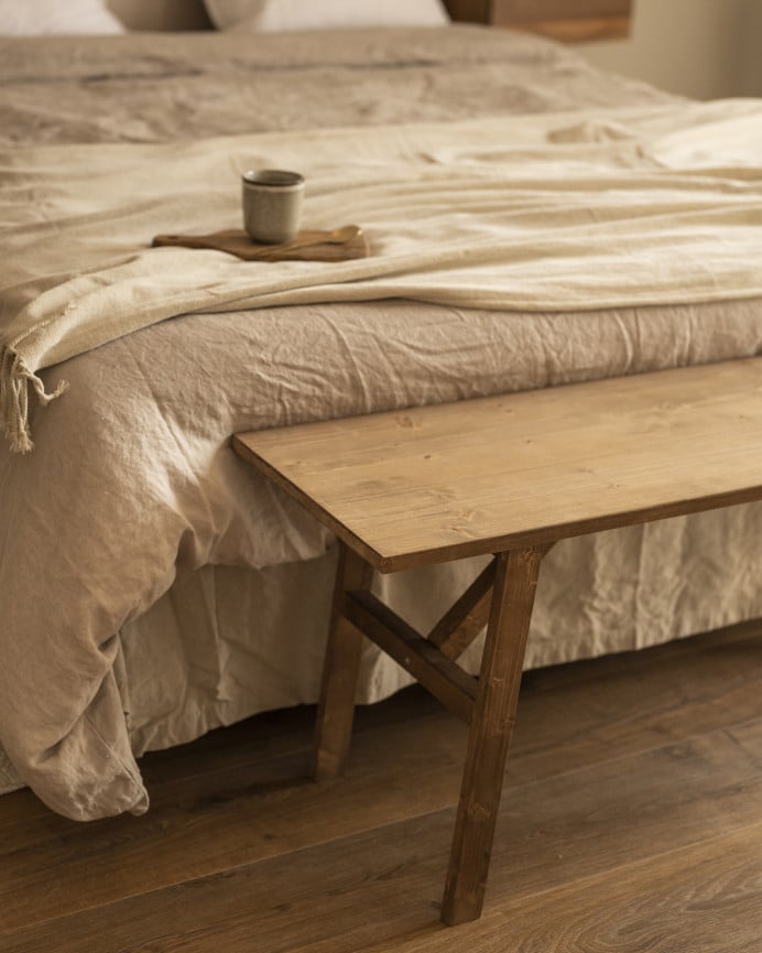 Deco Wood Banqueta De Madera Maciza En Tono Roble Oscuro De 120x45cm