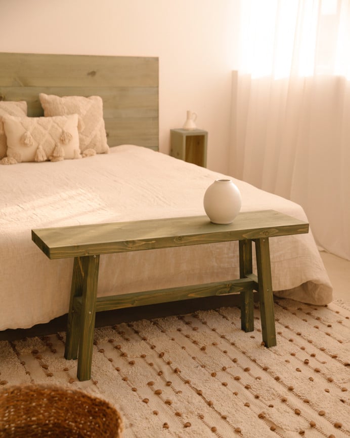 Deco Wood Banqueta De Madera Maciza En Tono Verde De 100x50cm