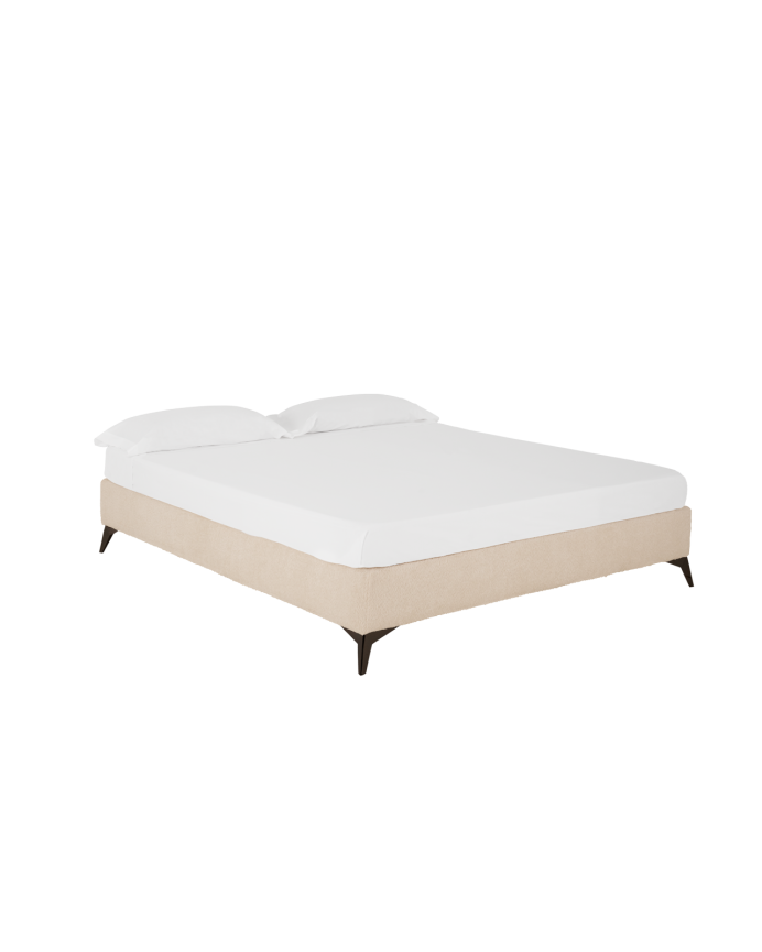 Deco Wood Base Tapizada De Boculé Beige Para Colchón De 90x200cm