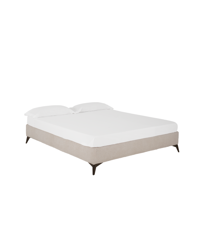 Deco Wood Base Tapizada De Boculé Gris Claro Para Colchón De 90x200cm