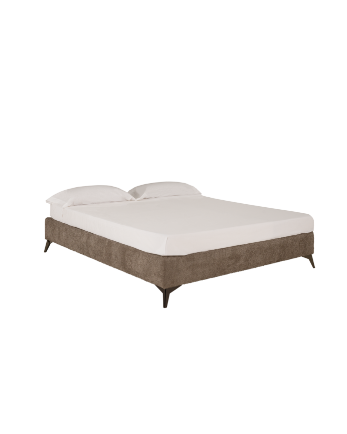 Deco wood Base tapizada de boculé taupe para colchón de 90x200cm