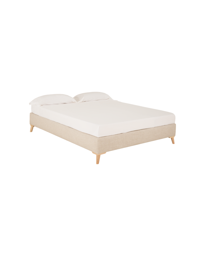 Deco wood Base tapizada de lino beige para colchón de 90x200cm