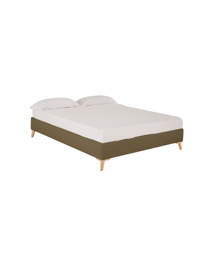 Deco Wood Base Tapizada De Lino Verde Para Colchón De 90x200cm