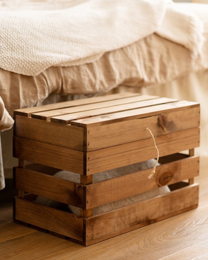 Deco Wood Baúl De Madera Maciza En Tono Roble Oscuro De 39x33x30 5cm