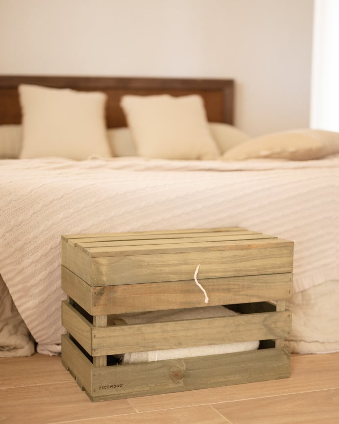 Deco Wood Baúl De Madera Maciza En Tono Verde De 39x33x30 5cm