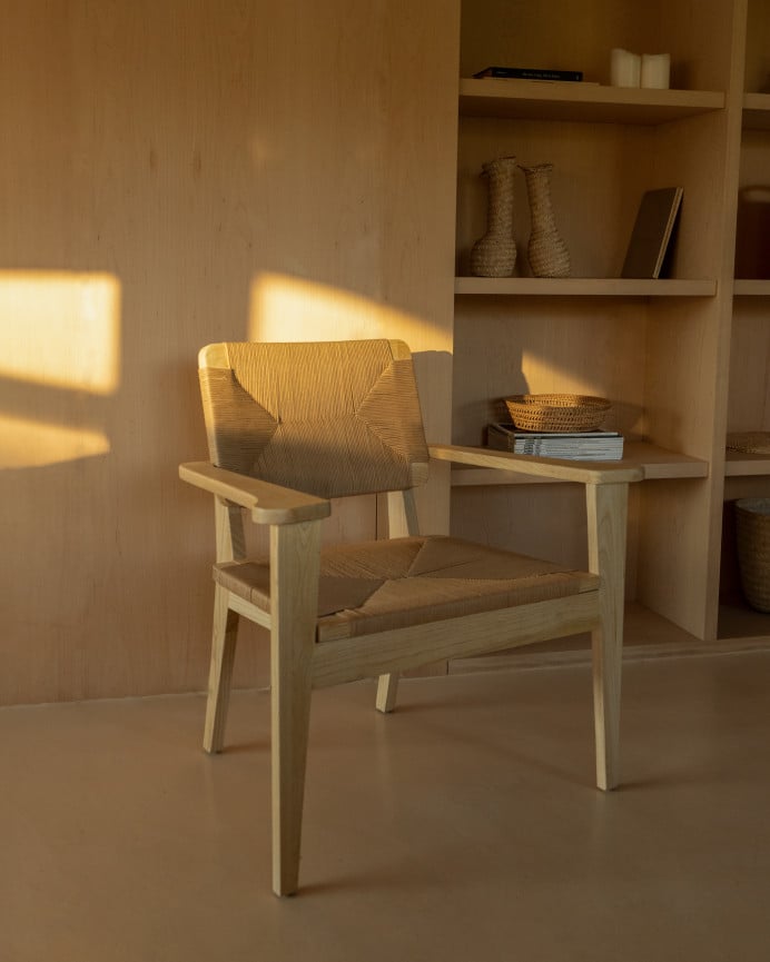 Deco Wood Butaca Con Estructura De Madera De Olmo Y Asiento De Fibra Natural De 84x83cm