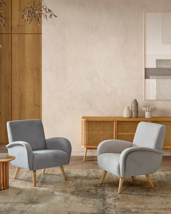 Deco Wood Butaca De Madera Maciza Con Asiento De Espuma Y Fibra En Color Gris De 75x74cm