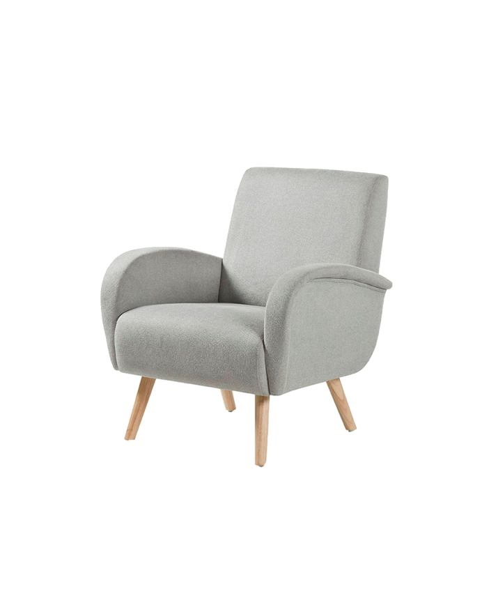 Deco wood Butaca de madera maciza con asiento de espuma y fibra en color gris de 75x74cm