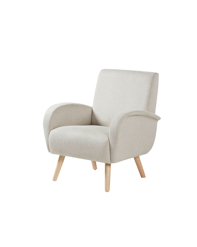 Deco wood Butaca de madera maciza con asiento de espuma y fibra en color beige de 75x74cm