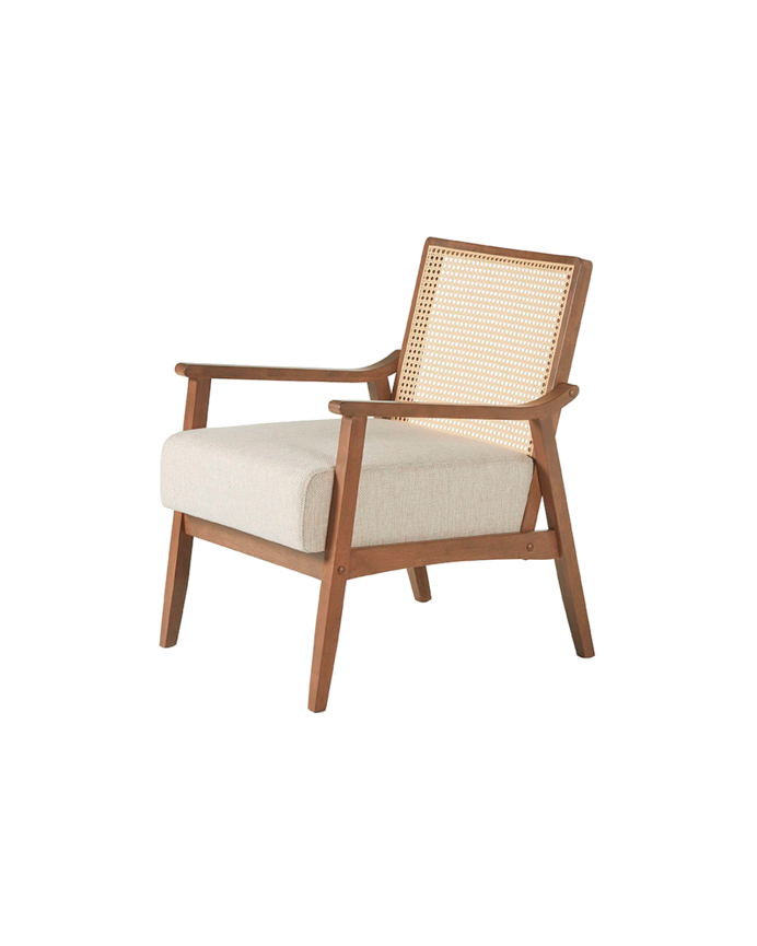 Deco Wood Butaca De Madera Maciza Con Asiento De Espuma Y Fibra En Acabado Nogal De 78x68cm
