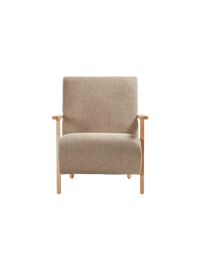 Deco Wood Butaca De Madera Maciza Con Asiento De Tela En Color Topo De 82x70cm