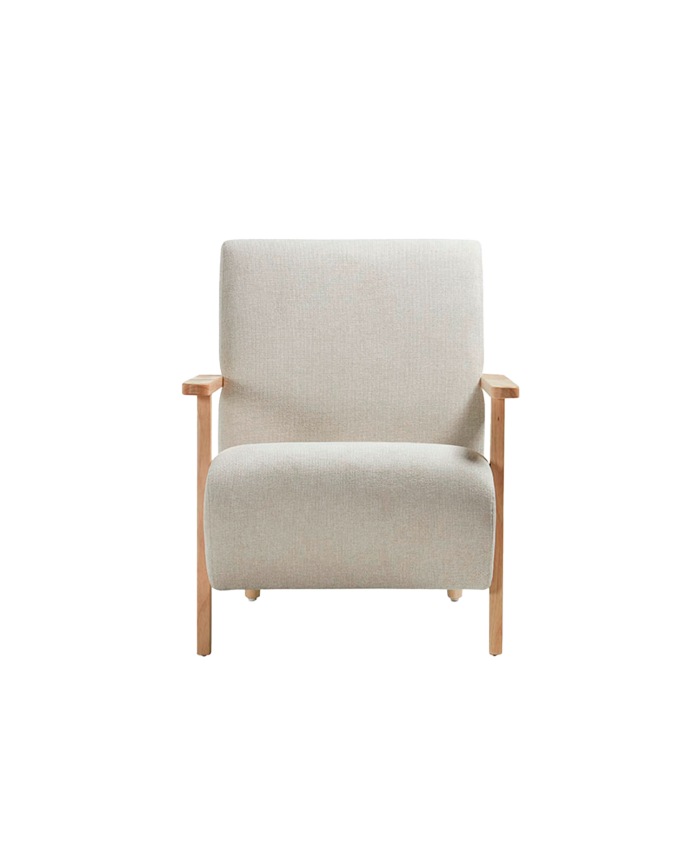 Deco Wood Butaca De Madera Maciza Con Asiento De Tela En Color Beige De 82x70cm