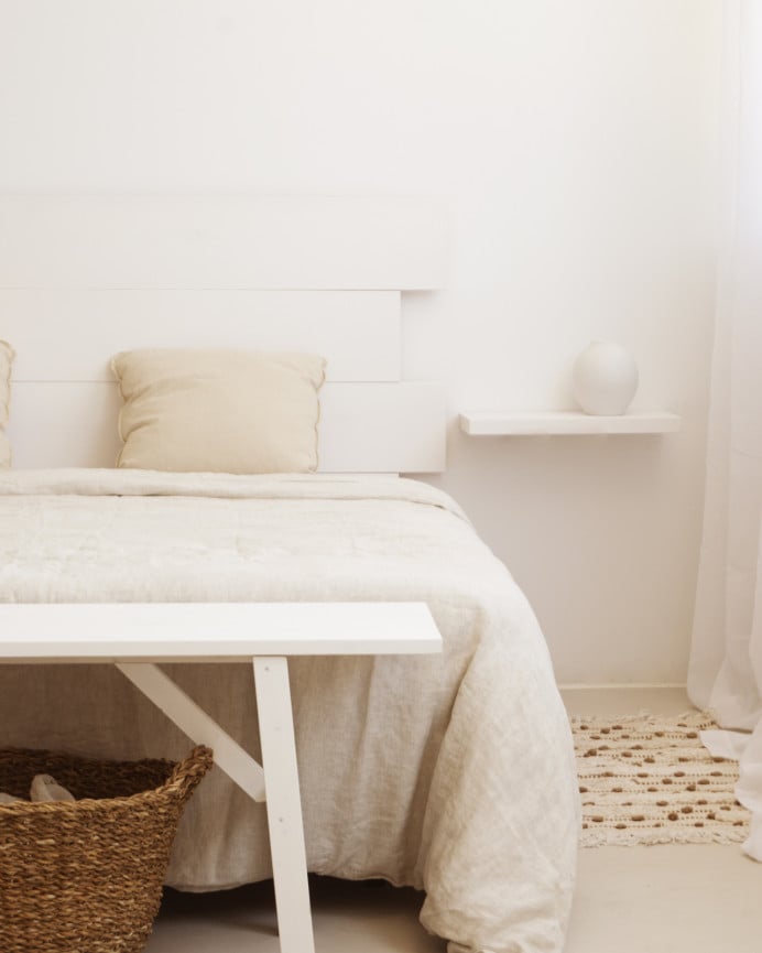 Deco Wood Cabecero De Madera Maciza Asimétrico En Tono Blanco De 80x60cm